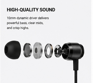 Wired Earphones with Hi-Fi Stereo Sound, Noise Isolation, Comfortable Fit & Durable 3.5mm Cable