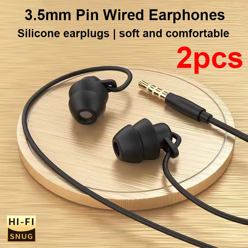 2pcs 3.5mm Wired Sleep Earphone In-Ear Soft Silicone Earbuds Earphone Wired Headphones with Mic Bass HiFi Stereo Sports Headset