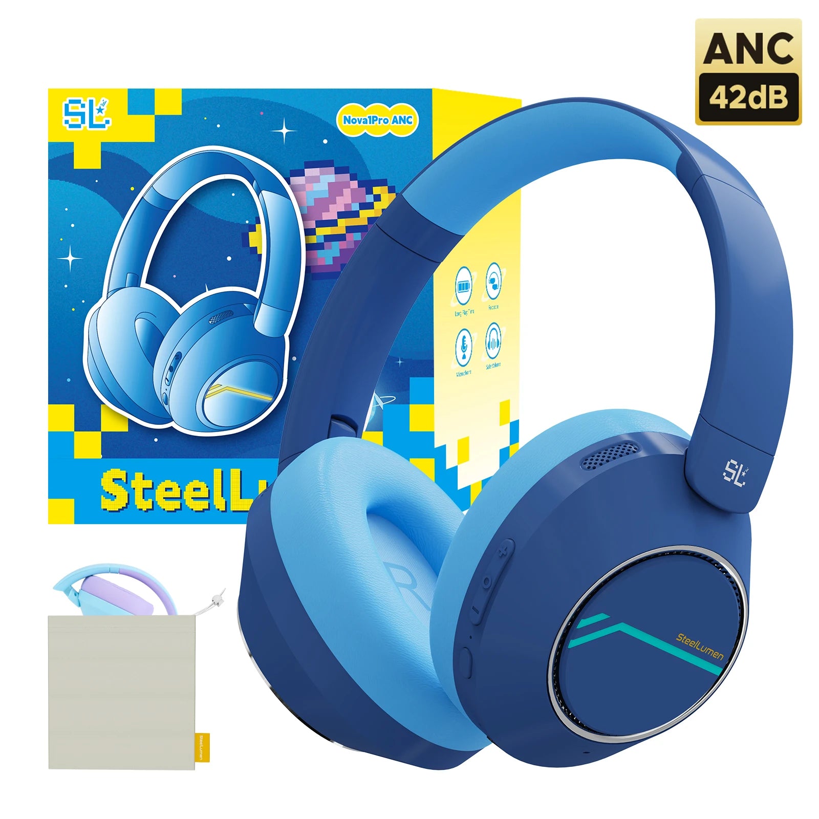 Wirless Bluetooth Headphones For Kids Active Noise Cancelling Headphones Safe Volume Foldable Headset with Mic For Kids Teens